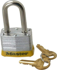 Master Lock - Keyed Alike Retaining Key Conductive Lockout Padlock - 1-1/2" Shackle Clearance, 9/32" Shackle Diam, 1-1/4" Body Height x 1-9/16" Body Width, Yellow, 4 Pins - Exact Tool & Supply