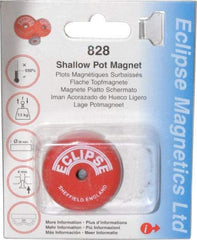 Eclipse - 1-1/2" Diam, 28.5 Lb Average Pull Force, Mild Steel, Alnico Pot Magnets - 0.339" Countersunk Hole, 220°C Max Operating Temp, 0.407" High, Grade 5 Alnico - Exact Tool & Supply