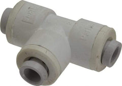 Parker - 1/4" Outside Diam, Polypropylene Push-to-Connect Tube Union Tee - 150 Max psi, Tan - Exact Tool & Supply