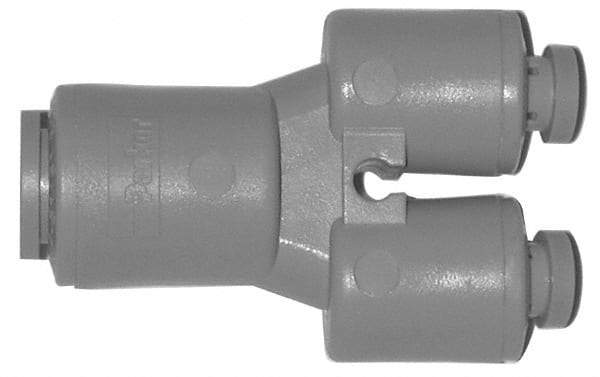 Parker - 3/8 x 5/16" Outside Diam, Acetal Push-to-Connect Tube Union Y - 300 Max psi, Tan - Exact Tool & Supply