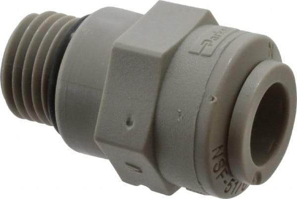 Parker - 3/8" Outside Diam, 9/16-18 UNF-2A, Acetal Push-to-Connect Tube Male Connector - 300 Max psi, Tan - Exact Tool & Supply