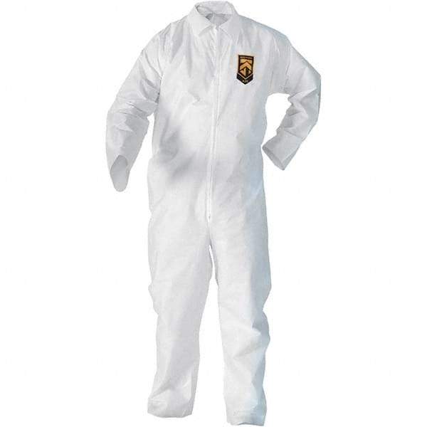 KleenGuard - Size L SMS General Purpose Coveralls - White, Zipper Closure, Elastic Cuffs, Elastic Ankles, Serged Seams - Exact Tool & Supply