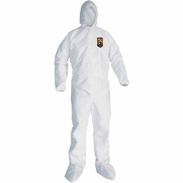 KleenGuard - Size M SMS General Purpose Coveralls - White, Zipper Closure, Elastic Cuffs, with Boots, Serged Seams - Exact Tool & Supply