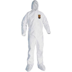 KleenGuard - Size L SMS General Purpose Coveralls - White, Zipper Closure, Elastic Cuffs, with Boots, Serged Seams - Exact Tool & Supply