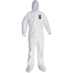 KleenGuard - Size 2XL SMS General Purpose Coveralls - White, Zipper Closure, Elastic Cuffs, with Boots, Serged Seams - Exact Tool & Supply