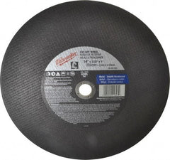 Milwaukee Tool - 14" 36 Grit Aluminum Oxide Cutoff Wheel - 3/32" Thick, 1" Arbor, 4,365 Max RPM, Use with Angle Grinders - Exact Tool & Supply