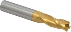 Atrax - 13/32", 1" LOC, 7/16" Shank Diam, 2-3/4" OAL, 3 Flute, Solid Carbide Square End Mill - Single End, TiN Finish, Spiral Flute, 30° Helix, Centercutting, Right Hand Cut - Exact Tool & Supply