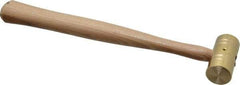 Made in USA - 1/2 Lb Head 1" Face Brass Head Striking Tool Hammer - 10-1/2" OAL, Wood Handle - Exact Tool & Supply