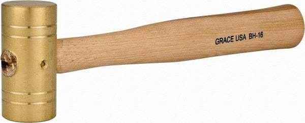 Made in USA - 1 Lb Head 1-1/4" Face Brass Head Striking Tool Hammer - 10-1/2" OAL, Wood Handle - Exact Tool & Supply
