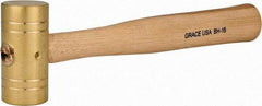 Made in USA - 1 Lb Head 1-1/4" Face Brass Head Striking Tool Hammer - 10-1/2" OAL, Wood Handle - Exact Tool & Supply