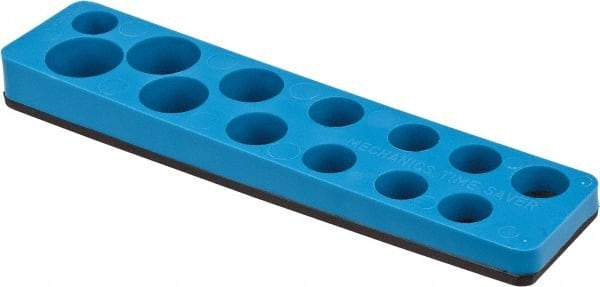 Value Collection - 13 Piece Capacity Magnetic Shallow Socket Holder - 3/8" Drive, Blue - Exact Tool & Supply