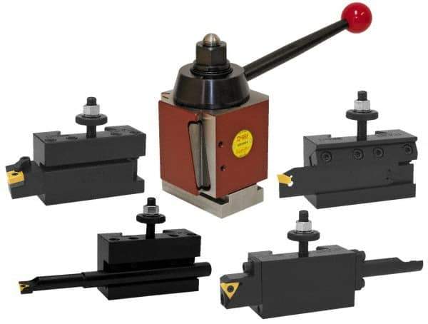 Dorian Tool - Series AXA Tool Post Holder & Set for 0 to 12" Lathe Swing - 14 Piece, Includes (4) Holders, (4) Toolholders, (5) Inserts, Tool Post - Exact Tool & Supply