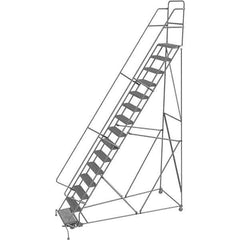 TRI-ARC - 186" 15 Step Rolling Platform Ladder - 450 Lb Capacity, 150" Platform Height, 40" Base Width x 110" Depth, Serrated Tread - Exact Tool & Supply
