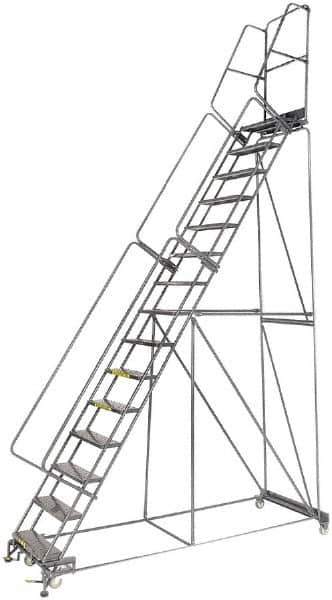 Ballymore - 192" 15 Step Ladder - Lock Step Rolling Safety Ladder, 450 Lb Capacity, 150" Platform Height, 40" Base Width x 106" Depth, Abrasive Mat Tread - Exact Tool & Supply