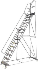 Ballymore - 192" 15 Step Ladder - Lock Step Rolling Safety Ladder, 450 Lb Capacity, 150" Platform Height, 40" Base Width x 106" Depth, Abrasive Mat Tread - Exact Tool & Supply
