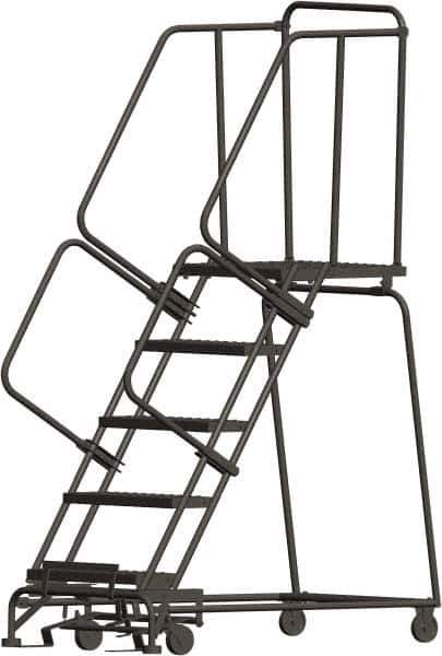 Ballymore - 83" 5 Step Ladder - 450 Lb Capacity, 50" Platform Height, 24" Base Width x 49" Depth, Heavy-Duty Serrated Grating - Exact Tool & Supply
