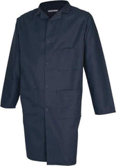 PRO-SAFE - Size L Navy Blue Lab Coat - Polyester and Cotton, Snap Front, Open Wrists, (2 Pass Through Pockets and Front Chest and Hip Pocket) - Exact Tool & Supply