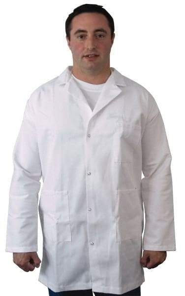 PRO-SAFE - Size M White Lab Coat - Polyester and Cotton, Snap Front, Open Wrists, (2 Pass Through Pockets and Front Chest and Hip Pocket) - Exact Tool & Supply
