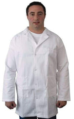 PRO-SAFE - Size M White Lab Coat - Polyester and Cotton, Snap Front, Open Wrists, (2 Pass Through Pockets and Front Chest and Hip Pocket) - Exact Tool & Supply