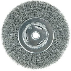 Vortec Pro 7″ Wide Face Bench Grinder Wheel, .014″ Crimped Steel Wire Fill, 5/8″ Arbor Hole - Exact Tool & Supply