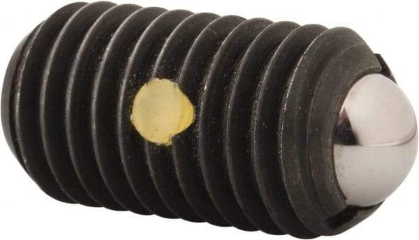 Gibraltar - M12x1.75, 8mm Ball Diam, 22mm Body Length, 2.5mm Max Ball Reach, Threaded Ball Plunger - Steel Body, Steel Ball, 6.75 Lb Initial End Force, 12.36 Lb Final End Force, Locking Element - Exact Tool & Supply