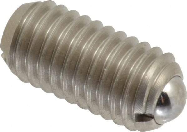 Gibraltar - M8x1.25, 5mm Ball Diam, 16mm Body Length, 1.5mm Max Ball Reach, Threaded Ball Plunger - Stainless Steel Body, Stainless Steel Ball, 1.12 Lb Initial End Force, 2.25 Lb Final End Force - Exact Tool & Supply