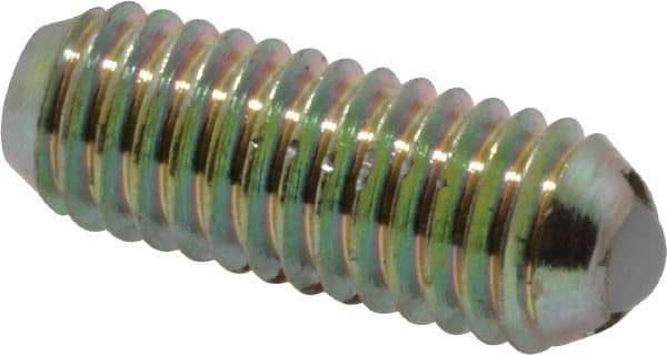 Gibraltar - 10-32, 0.094" Ball Diam, 0.513" Body Length, 0.025" Max Ball Reach, Threaded Ball Plunger - Steel Body, Nylon Ball, 2 Lb Initial End Force, 5 Lb Final End Force, Locking Element - Exact Tool & Supply