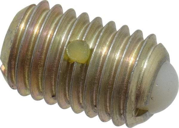 Gibraltar - 5/8-11, 0.375" Ball Diam, 0.984" Body Length, 0.096" Max Ball Reach, Threaded Ball Plunger - Steel Body, Nylon Ball, 7 Lb Initial End Force, 50 Lb Final End Force, Locking Element - Exact Tool & Supply