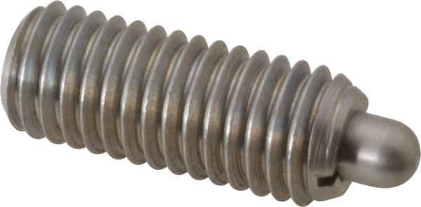 Gibraltar - 1/2-13, 1-1/4" Thread Length, 1/4" Plunger Projection, Stainless Steel Threaded Spring Plunger - 1/4" Max Plunger Diam, 1-1/4" Plunger Length, 6.6 Lb Init End Force, 17.4 Lb Final End Force, 0.1562" Hex - Exact Tool & Supply