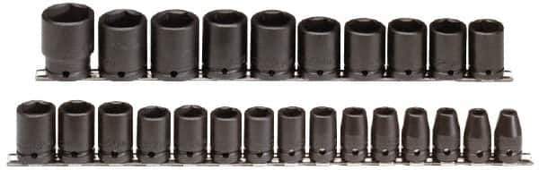 Proto - 25 Piece 1/2" Drive Impact Socket Set - 6 Points, 8mm to 36mm Range, Metric Measurement Standard - Exact Tool & Supply