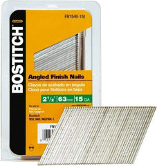 Stanley Bostitch - 15 Gauge 0.07" Shank Diam 2-1/2" Long Finishing Nails for Power Nailers - Steel, Bright Finish, Smooth Shank, Angled Stick Adhesive Collation, Round Head, Chisel Point - Exact Tool & Supply