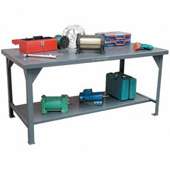 Strong Hold - Stationary Work Benches, Tables Type: Work Table Top Material: 7 Gauge Steel - Exact Tool & Supply