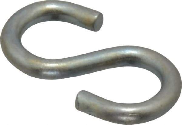 Made in USA - 1/8" Opening, Low Carbon Steel Electrogalvanized S-Hook - 7 Lb Capacity, 1/4" ID, 0.07" Wire, 3/4" OAL - Exact Tool & Supply