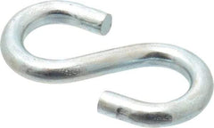 Made in USA - 1/4" Opening, Low Carbon Steel Electrogalvanized S-Hook - 40 Lb Capacity, 1/2" ID, 0.186" Wire, 1-3/4" OAL - Exact Tool & Supply