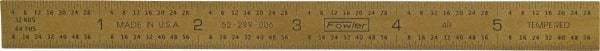 Fowler - 6" Long, 1/64, 1/32, 1/16, 1/8" Graduation, Flexible Steel Rule - 4R Graduation Style, 1/2" Wide, Yellow, Titanium Finish - Exact Tool & Supply