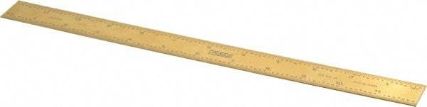 Fowler - 12" Long, 1/64, 1/32" and 0.5, 1mm Graduation, Rigid Steel Rule - English/Metric Graduation Style, 1/2" Wide, Yellow, Titanium Finish - Exact Tool & Supply
