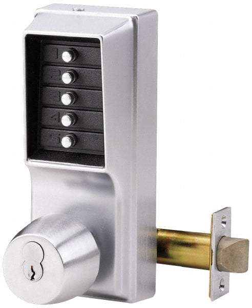 Kaba Access - 1-3/8 to 2-1/4" Door Thickness, Satin Chrome Pushbutton Knob Lockset - 2-3/4" Back Set - Exact Tool & Supply
