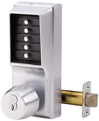Kaba Access - 1-3/8 to 2-1/4" Door Thickness, Satin Chrome Pushbutton Knob Lockset - 2-3/4" Back Set - Exact Tool & Supply