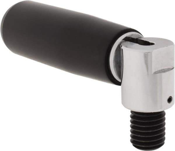 Morton Machine Works - M10x1.5 Bolted Bonnet, Revolving (Folding) Handwheel & Machine Handle - Glass-Filled Nylon Molded Plastic Handle, 0.55" Long Low Carbon Steel Stem, 3.15" Handle Length, 4.57" OAL - Exact Tool & Supply