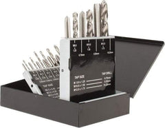 Interstate - 2.05 to 10.2mm Drill, M2.5x0.45 to M12x1.75 Tap, Hand Tap and Drill Set - Bright Finish High Speed Steel Drills, Bright Finish High Speed Steel Taps, Plug Chamfer, 18 Piece Set - Exact Tool & Supply