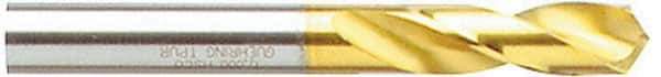 Guhring - 0.3543" 130° Parabolic Flute Cobalt Screw Machine Drill Bit - TiN Finish, Right Hand Cut, 40mm Flute Length, 84mm OAL, Standard Point, Straight Shank - Exact Tool & Supply