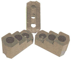 H & R Manufacturing - 15" Max Chuck Diam Compatibility, Case Hardened Steel 1.5mm x 60° Serrated Hard Lathe Top Jaws - 2 Steps, 1" Groove Width, 2-1/2" Wide x 5-1/2" Long x 3-15/32" High - Exact Tool & Supply