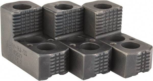 H & R Manufacturing - 6" Max Chuck Diam Compatibility, Case Hardened Steel 1.5mm x 60° Serrated Hard Lathe Top Jaws - 1 Step, 0.472" Groove Width, 1-1/4" Wide x 3" Long x 1.969" High - Exact Tool & Supply