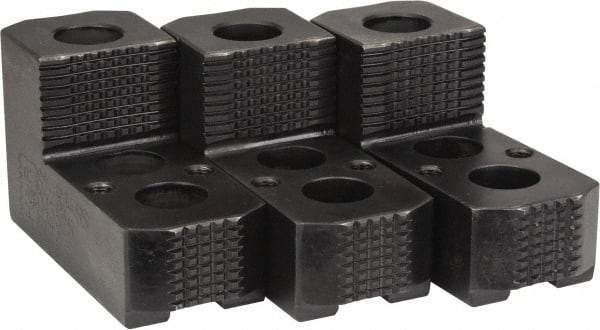 H & R Manufacturing - 10 to 11" Chuck Diam Compatibility, Case Hardened Steel 1.5mm x 60° Serrated Hard Lathe Top Jaws - 1 Step, 0.63" Groove Width, 1-3/4" Wide x 4-1/4" Long x 2-15/32" High - Exact Tool & Supply