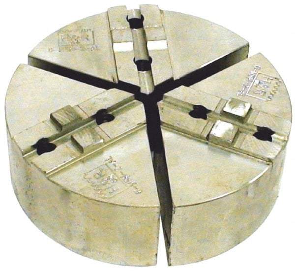 H & R Manufacturing - 12" Chuck Capacity, Tongue & Groove Attachment, Round Soft Lathe Chuck Jaw - 3 Jaws, Aluminum, 2-1/2" Btw Mount Hole Ctrs, 6" Long x 12" Wide x 4" High, 1/2" Groove - Exact Tool & Supply