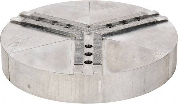 H & R Manufacturing - 11" Chuck Capacity, 1.5mm x 60° Serrated Attachment, Round Soft Lathe Chuck Jaw - 3 Jaws, Aluminum, 1.181" Btw Mount Hole Ctrs, 5" Long x 12" Wide x 2" High, 0.63" Groove, 12mm Fastener - Exact Tool & Supply