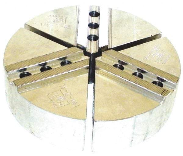H & R Manufacturing - 15" Chuck Capacity, 1.5mm x 60° Serrated Attachment, Round Soft Lathe Chuck Jaw - 3 Jaws, Aluminum, 1.69" Btw Mount Hole Ctrs, 7-1/2" Long x 15" Wide x 2" High, 1" Groove, 20mm Fastener - Exact Tool & Supply