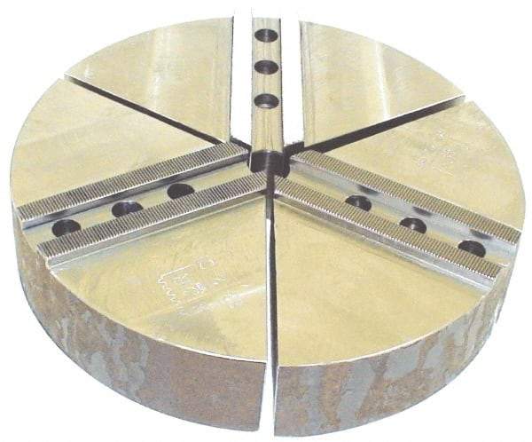 H & R Manufacturing - 12" Chuck Capacity, 1.5mm x 60° Serrated Attachment, Round Soft Lathe Chuck Jaw - 3 Jaws, Cast Iron, 1.181" Btw Mount Hole Ctrs, 6" Long x 12" Wide x 2" High, 0.827" Groove, 16mm Fastener - Exact Tool & Supply