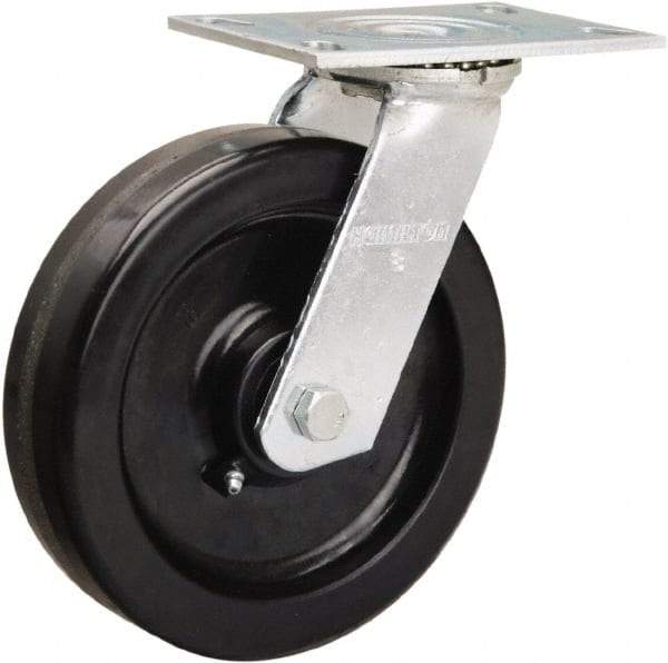 Hamilton - 8" Diam x 2" Wide x 9-1/2" OAH Top Plate Mount Swivel Caster - Phenolic, 900 Lb Capacity, Straight Roller Bearing, 4-1/2 x 6-1/4" Plate - Exact Tool & Supply