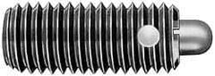 TE-CO - 10-32, 3/4" Thread Length, 1/8" Plunger Projection, Stainless Steel Threaded Spring Plunger - 0.093" Max Plunger Diam, 3/4" Plunger Length, 2.7 Lb Init End Force, 7.3 Lb Final End Force, 0.0625" Hex - Exact Tool & Supply